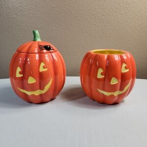 Hallmark Halloween Candy/Cookie Jars Jack O' Lantern Ceramic Pumpkins-1 Lid